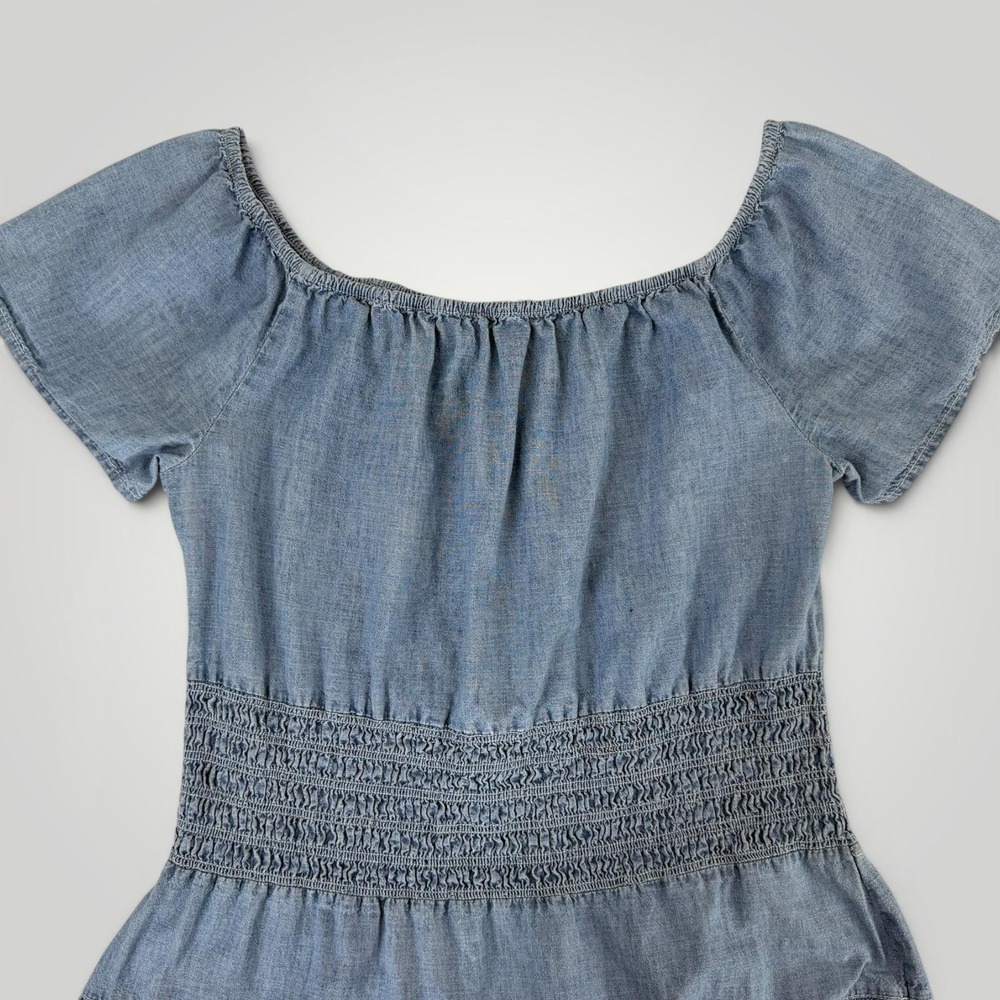 Lauren Ralph Lauren Chambray Maxi Dress Womens 12 Smocked Tiered Cotton - Picture 2 of 7